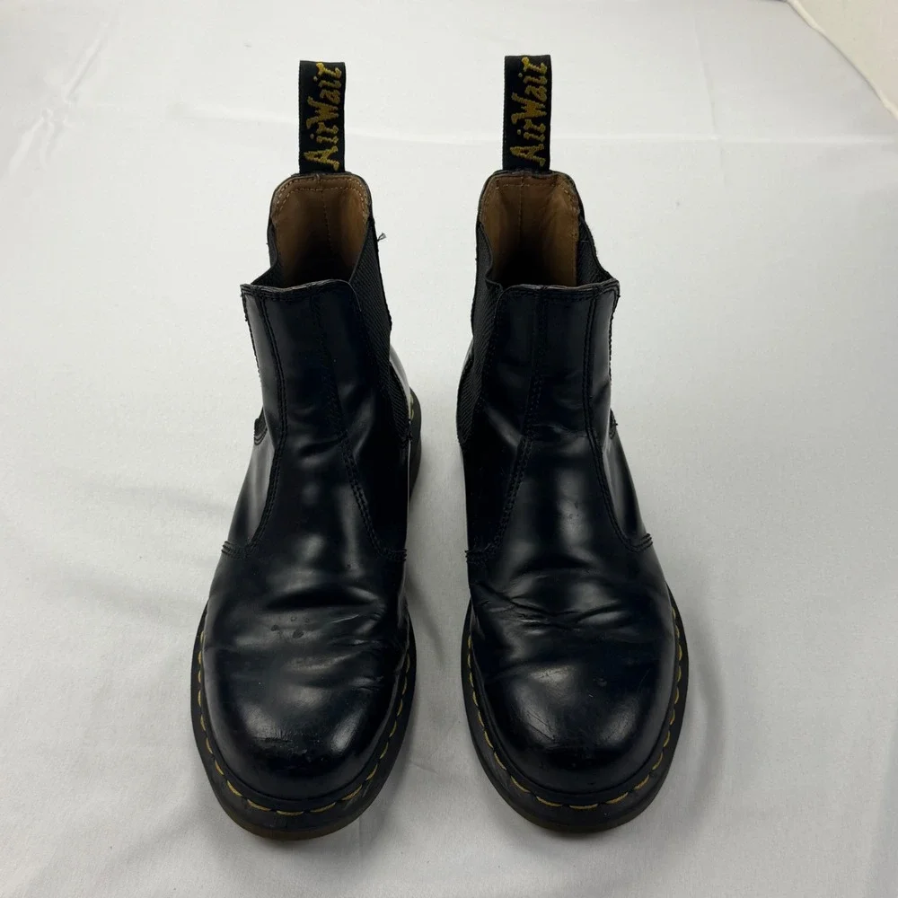 Dr. Martens 2976 Chelsea Boots Women 8 /Men 7 Black Leather Yellow Stitch Smooth